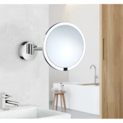 Make-up spejl med LED-lys, genopladeligt batteri, 7x forstørrelse, vægmontering, krom, 215 mm - Smedbo