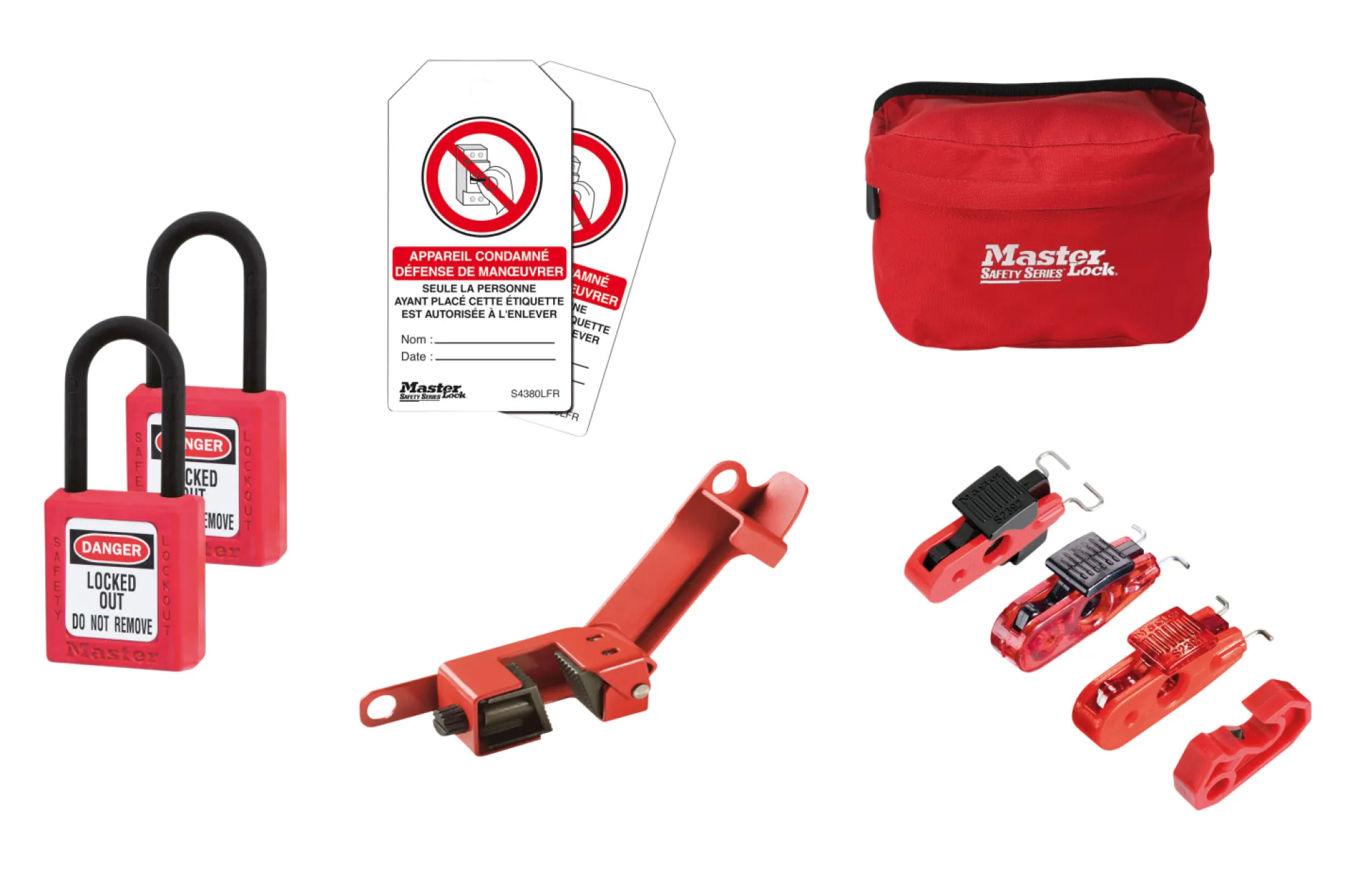 Masterlock Elektrikerkit med Taske, S32KARED Hængelås, S2394 Lock-Out, 491B Lock-Out, S4268LEN Skilte, 428 Lock-Out Hasp