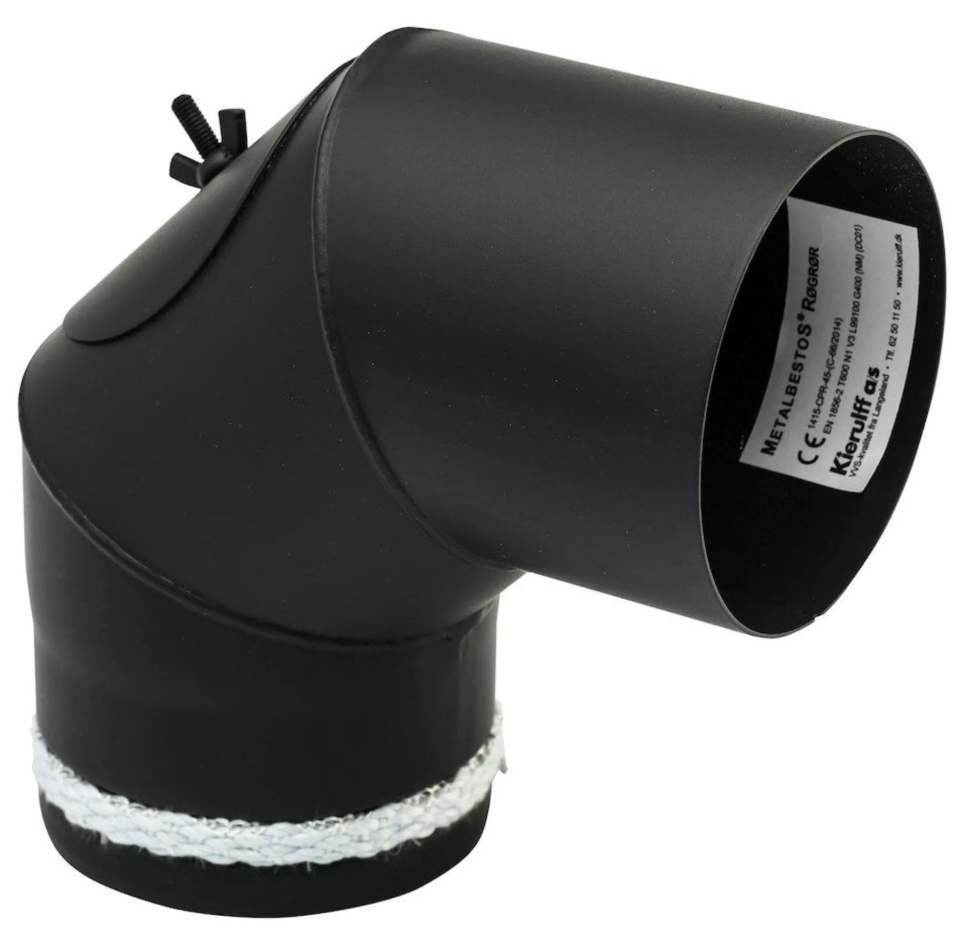 Metalbestos 80 mm knærør, 90° x 1 mm m/smig, m/renseklap, sort