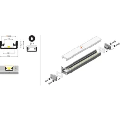 2 meter aluprofil FLOOR8 K, anodiseret, fliseprofil, LED skinne