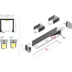 1 meter aluprofil SMART16 BC3/U4, sort anodiseret, påbygning, LED skinne