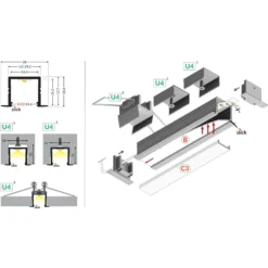1 meter aluprofil SMART-IN16 BC3/U4, hvid lakeret, indbygget, LED skinne