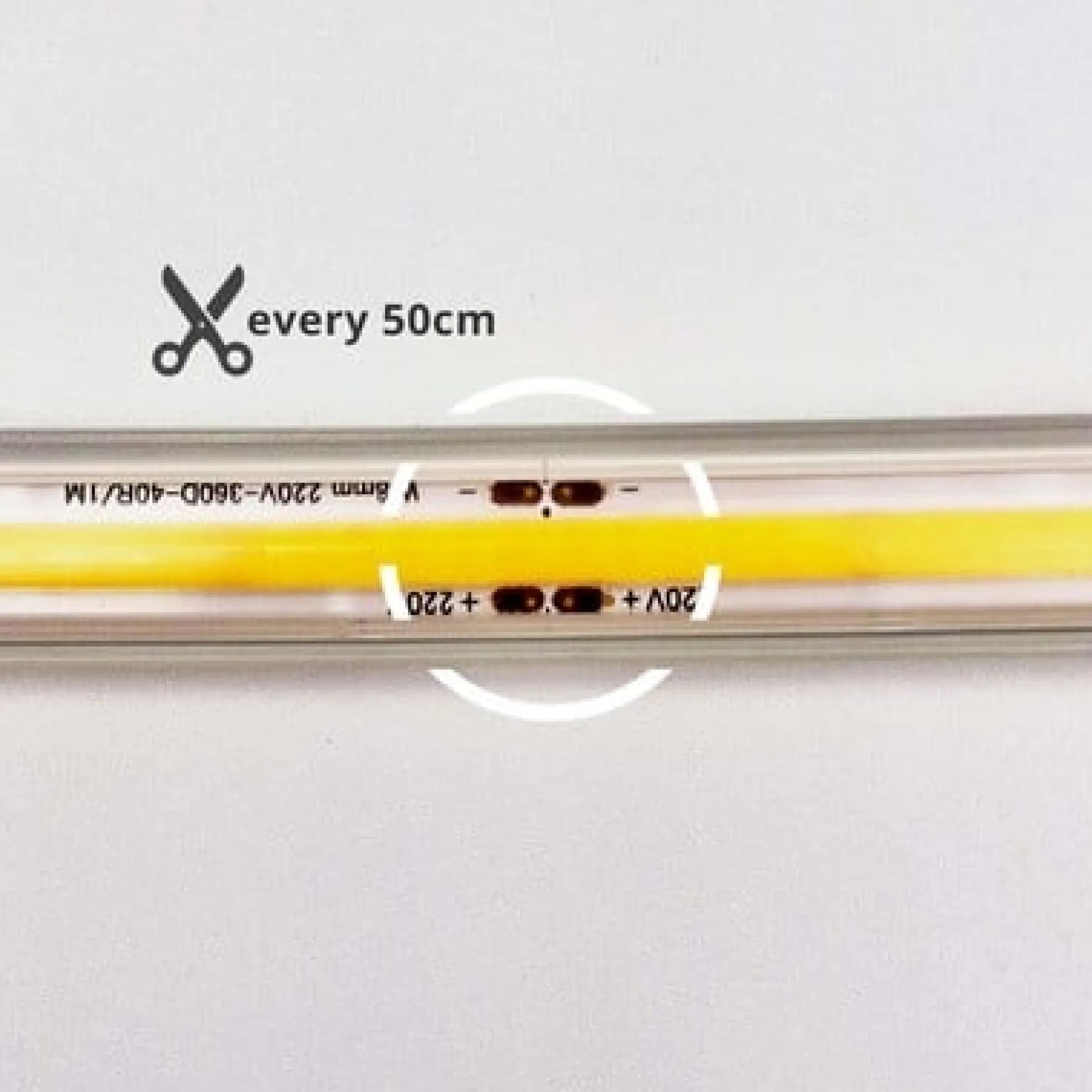5 meter LED-strip COB vandtæt, 230V, IP67, 10W/m, dæmpbar, kan klippes pr. 50 cm, 4000K (restsalg)