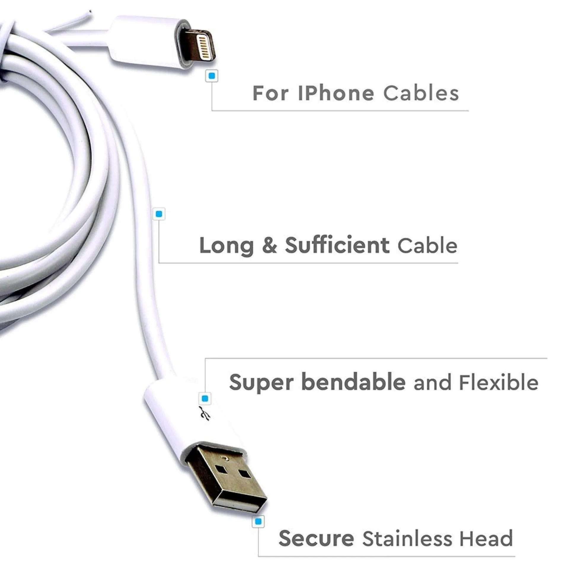 1,5 meter MFI Lightning til USB kabel, 2.4A, hvid - Apple certificeret