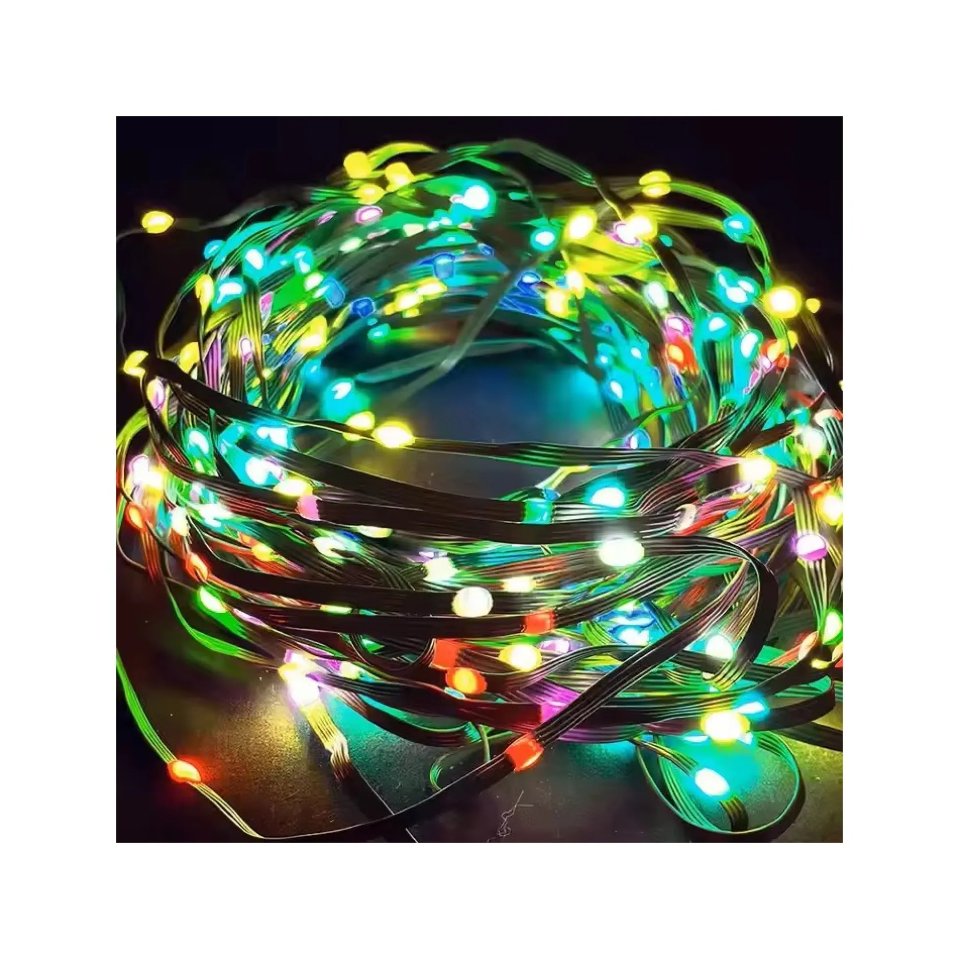 10 meter RGBIC LED lyskæde, 100 LED, grøn ledning, fjernbetjening, Bluetooth, USB