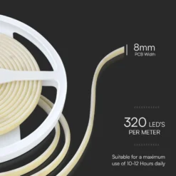 5 meter 10W/m COB-LED strip, 24V DC, IP67, 320 LED pr. meter - V-TAC