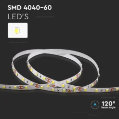 5 meter 8W/m LED strip - 12V DC, 60 LED pr. meter - Varm hvid