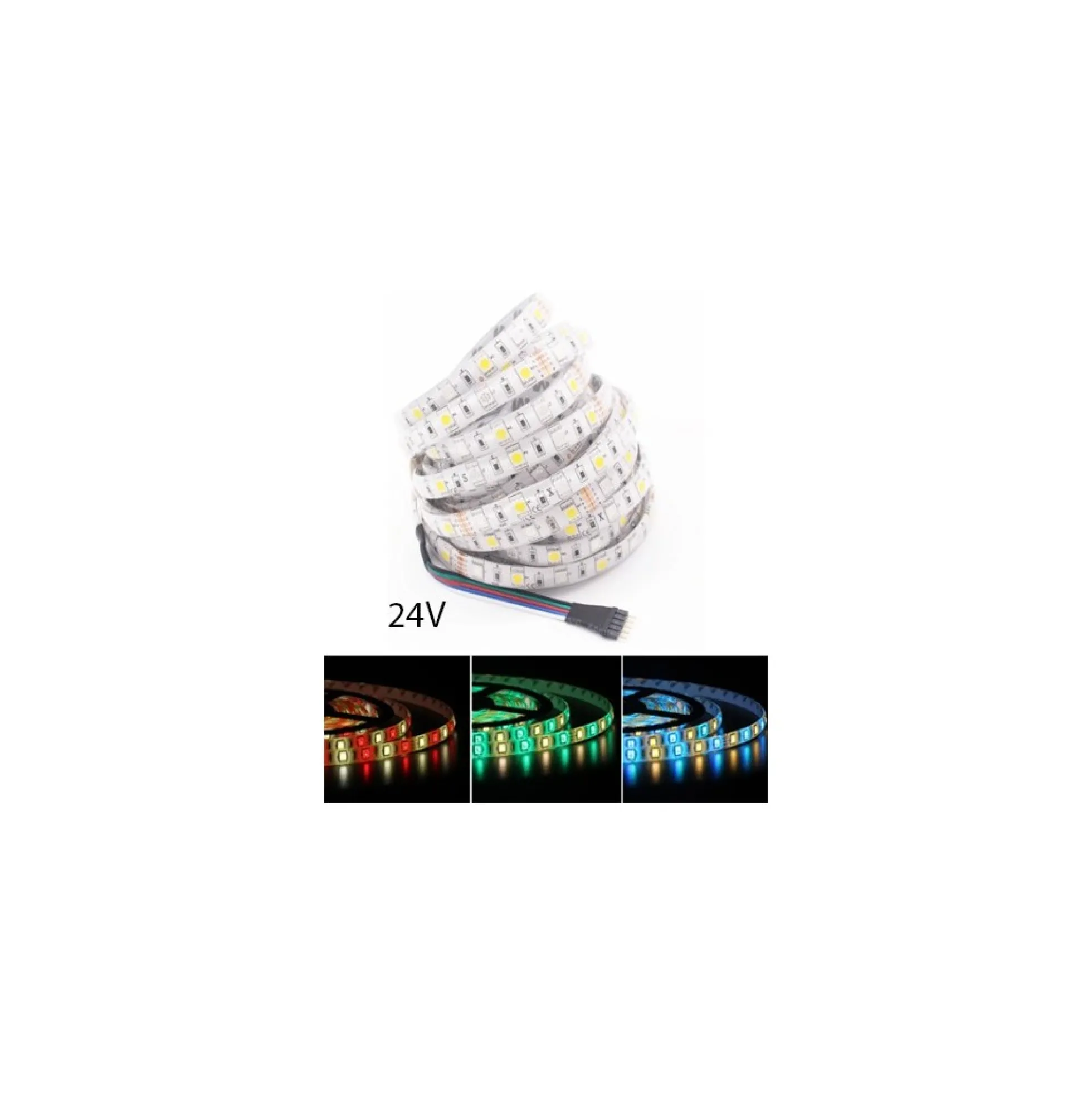 5 meter 12W/m RGB+CW LED strip, 24V DC, IP65, 60 LED pr. meter