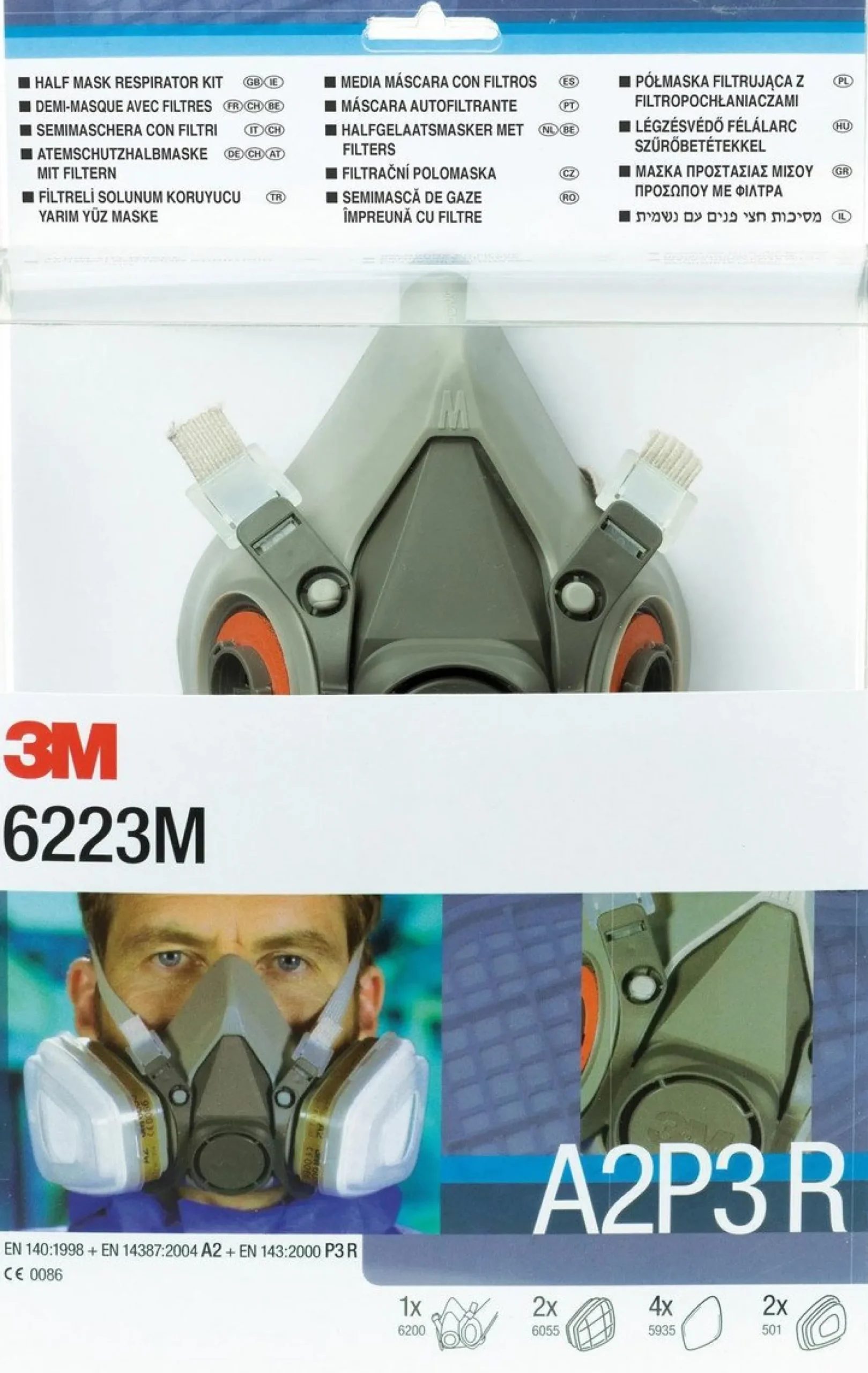 3M 6223 halvmaske, Medium, Incl. filter, A2P3R