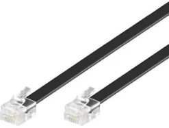 Modular lige RJ12 6C/6P, fladt kabel, sort - MicroConnect
