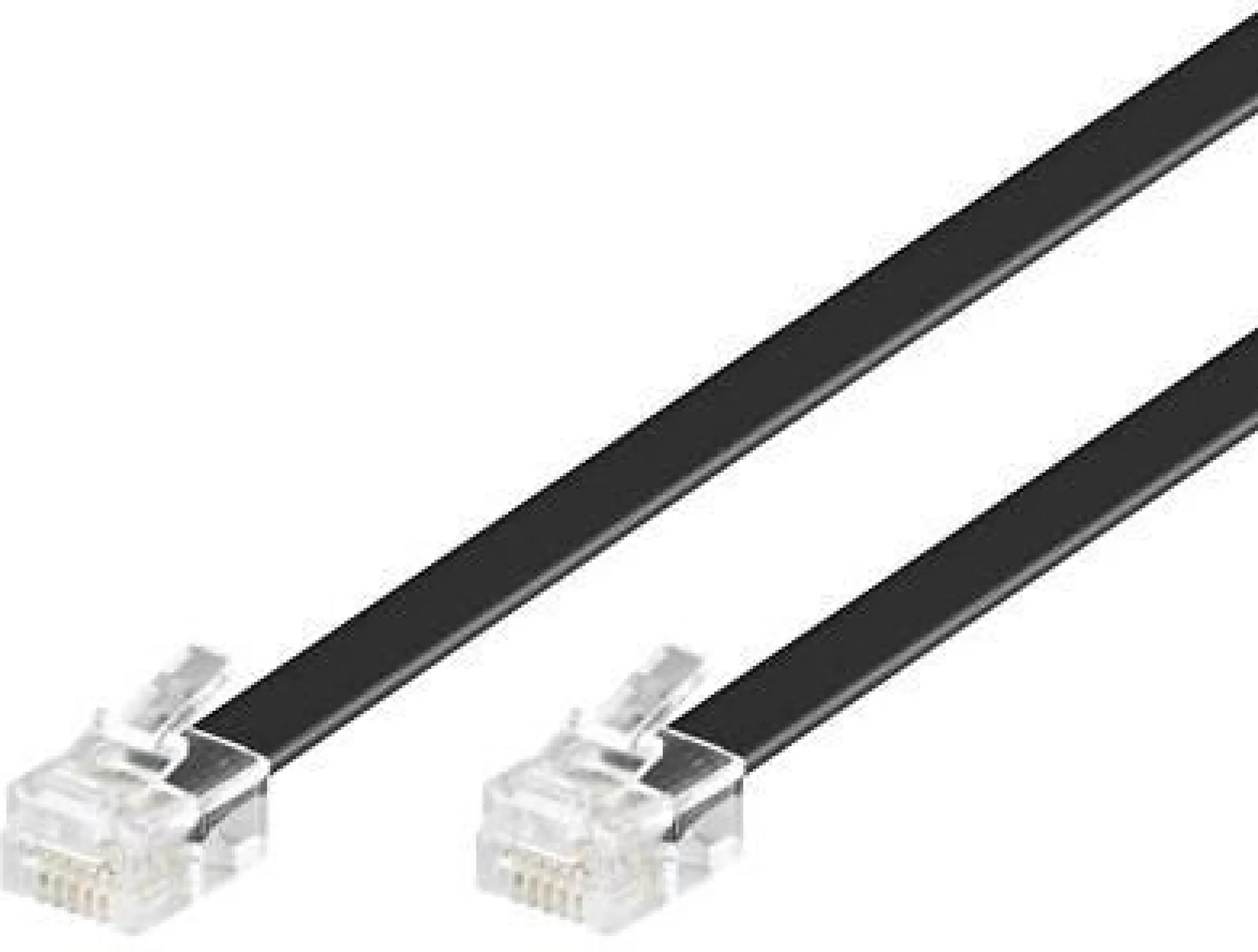 Modular lige RJ12 6C/6P, fladt kabel, sort - MicroConnect