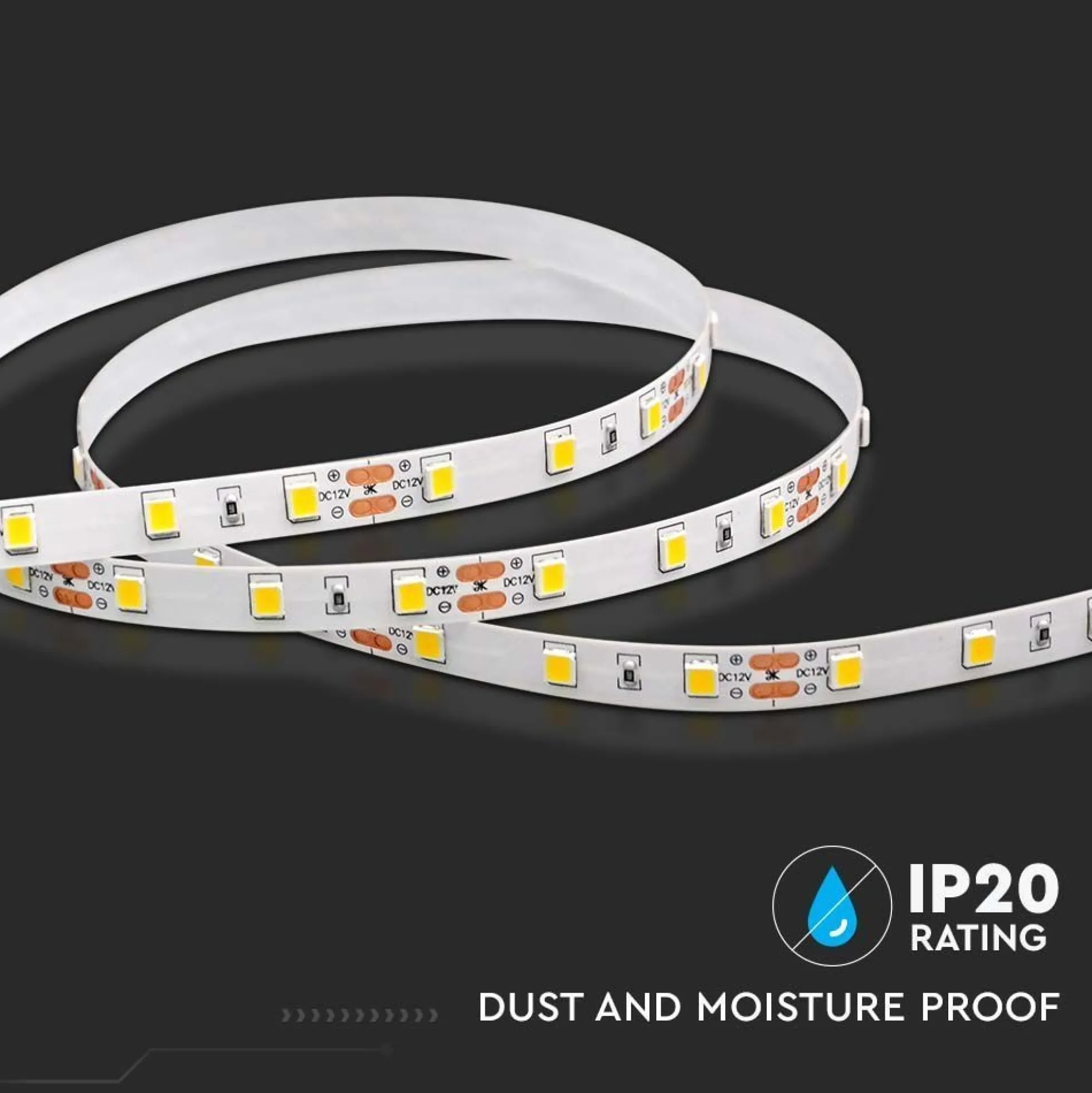 5m 8W/m LED strip, 12V DC, 60 LED pr. meter, Neutral hvid (4000K) - V-Tac