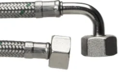 NEOFLEX® – Tilslutningsslange med rustfri flet, omløbere og én vinklet ende, ½" x ½"