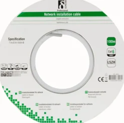 Netværkskabel U/UTP Cat6 installationskabel, LSZH (Low Smoke Zero Halogen), 100 meter rulle