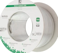 Netværkskabel U/UTP installationskabel, Cat5e, 100 meter, grå