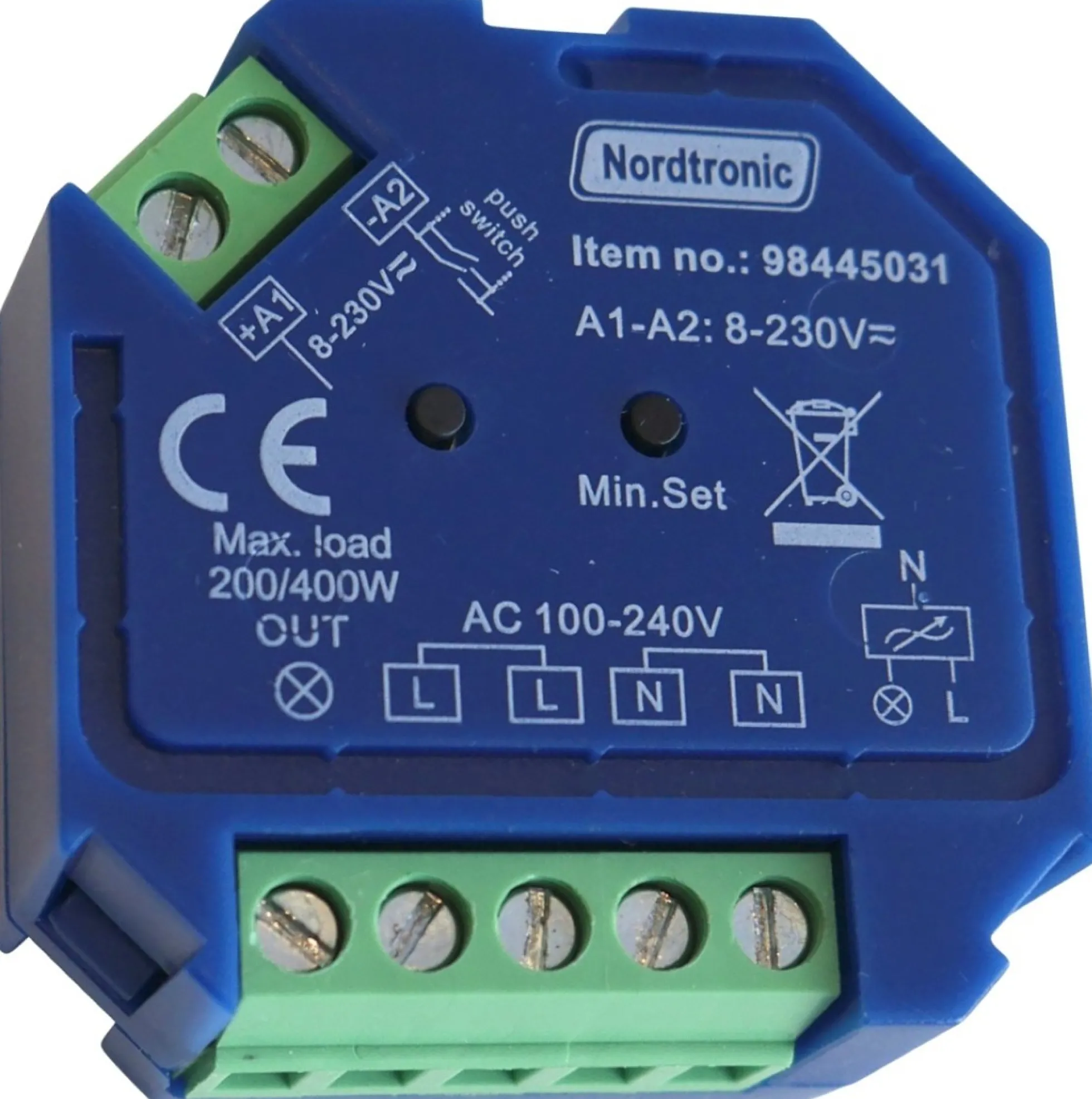 Nordtronic Box Dimmer Triac (passer i PL-dåser, for for styring fjedertryk) - Nordtronic