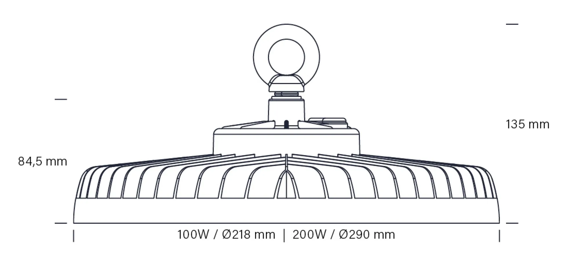 Nordtronic Highbay, 100W, 14.000lm, Ø218, mat sort, inkl. lyskilde og 2 meter kabel - ECOtech