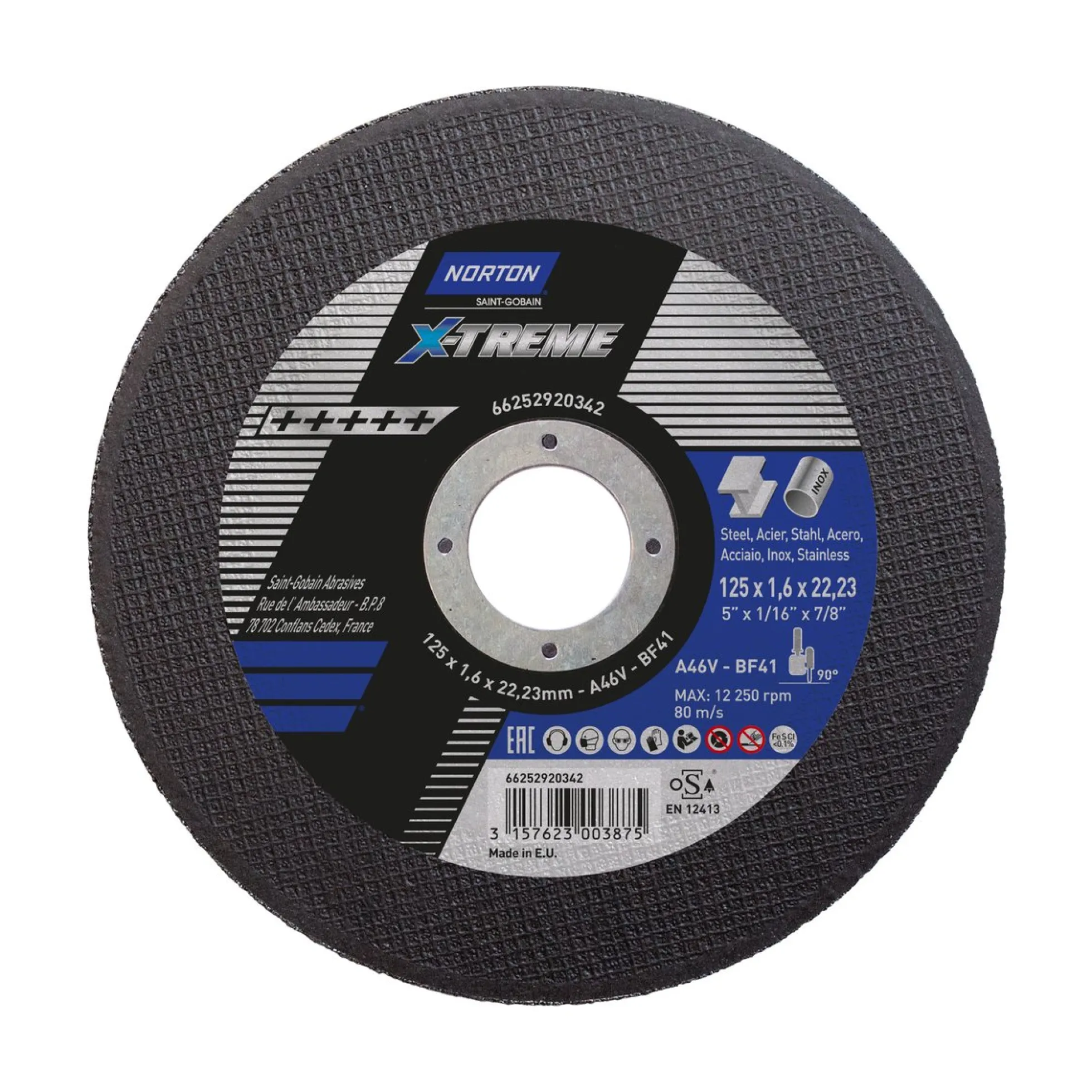 Norton Skæreskive 125x1,6x22,23mm A46V-T41 NOR-X-Treme life