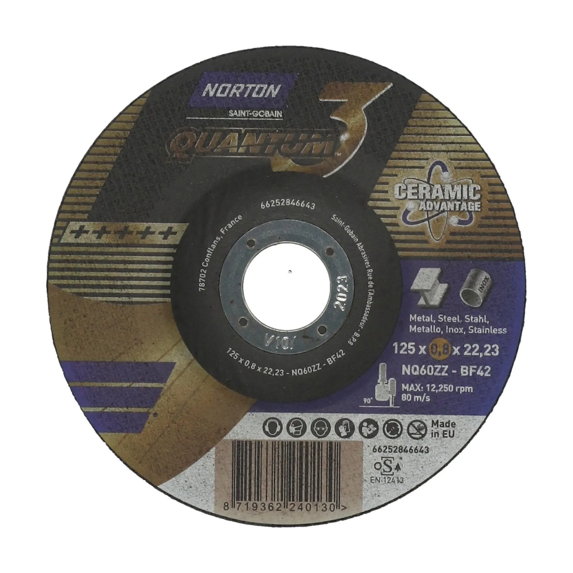 Norton Skæreskive 125x0,8x22,23mm NQ60ZZ-T42 NOR-Quantum3, god til stål & rustfrit stål