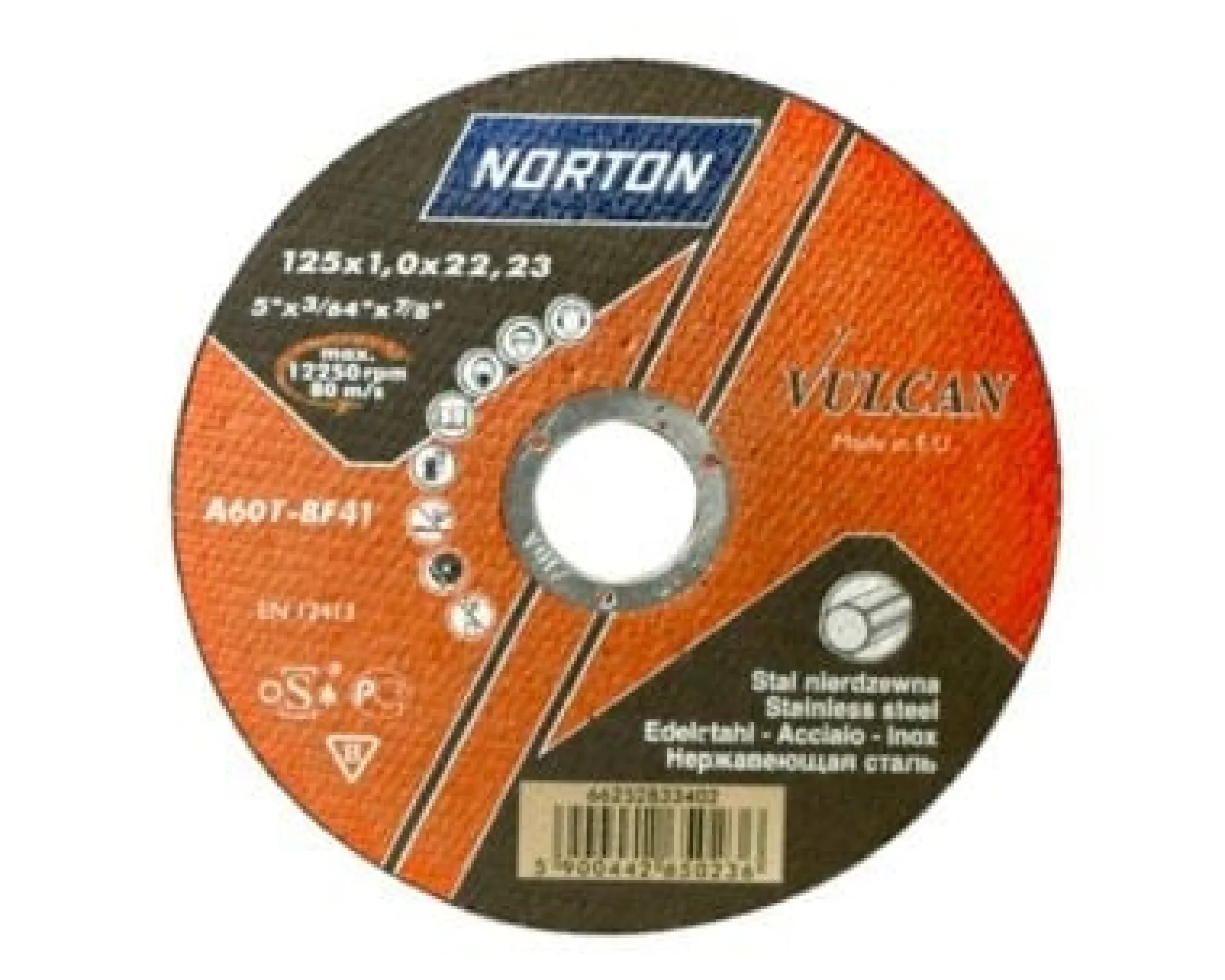 Norton Vulcan skæreskive, 125x1,0x22,2 mm, til stål og rustfrit stål