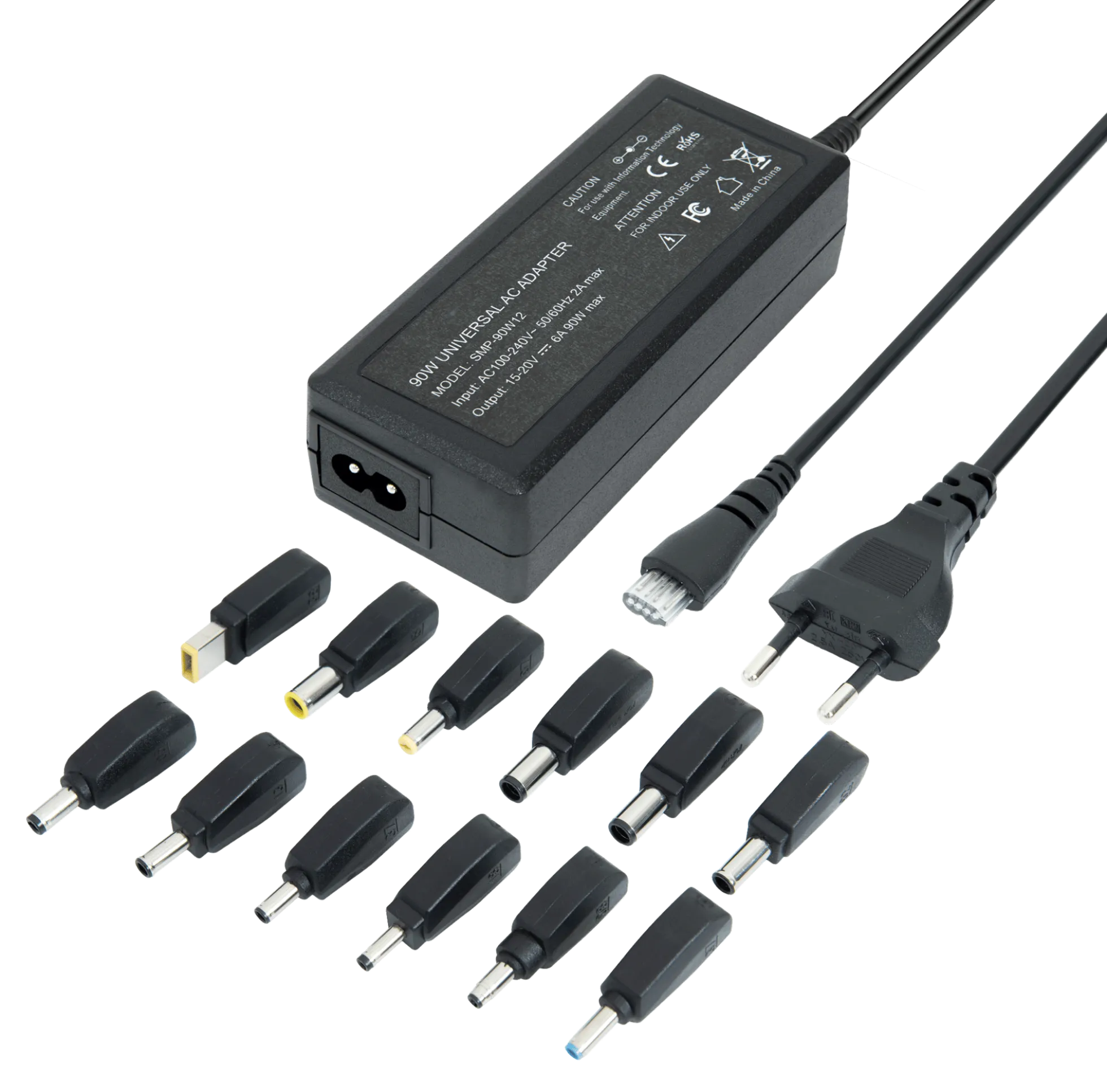 Notebook charger, 15-20 V, 6 A, 90 W, 12 tips, black