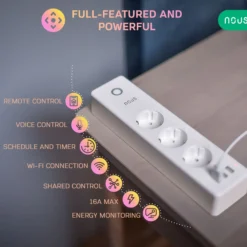 Nous A5 Smart Plug/Stikdåse, 3x230V, 3xUSB-A, WiFi (restsalg)