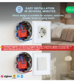 Nous B5Z ZigBee Mini Switch Module, 1 kanal med energimåling