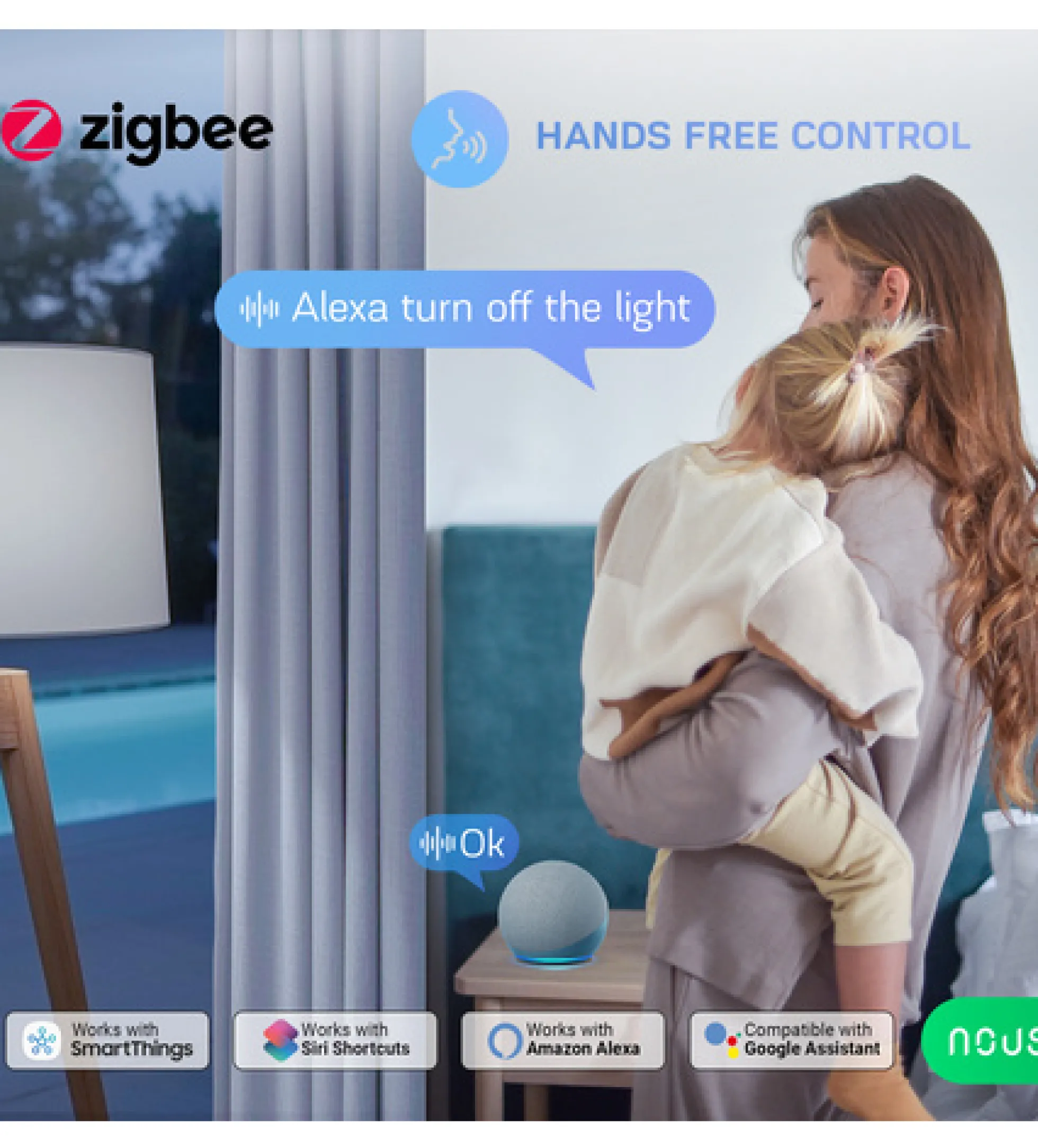 Nous B5Z ZigBee Mini Switch Module, 1 kanal med energimåling