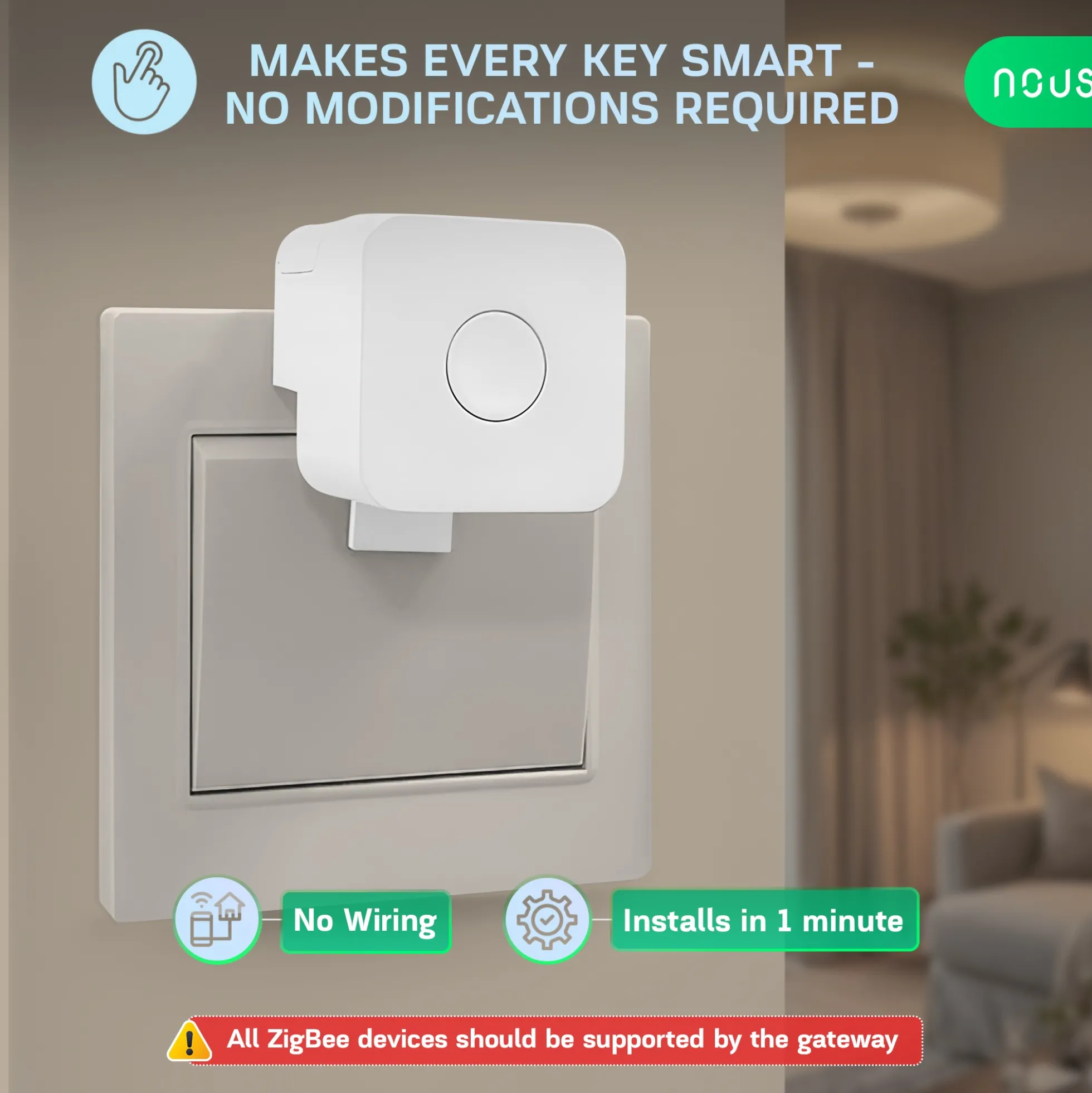 Nous C2 Zigbee fingerbot, smart styring af stikkontakt