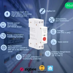 Nous D3Z DIN-skinne relæ, 25A, Zigbee