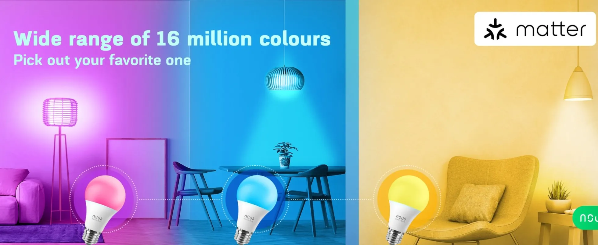 NOUS P3 E27 Smart Pære, RGB, 810lm, Matter - 2 pak