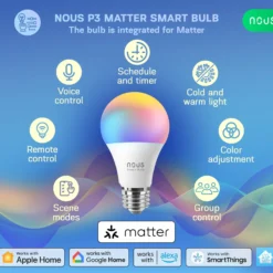 NOUS P3 E27 Smart Pære, RGB, 810lm, Matter - 2 pak