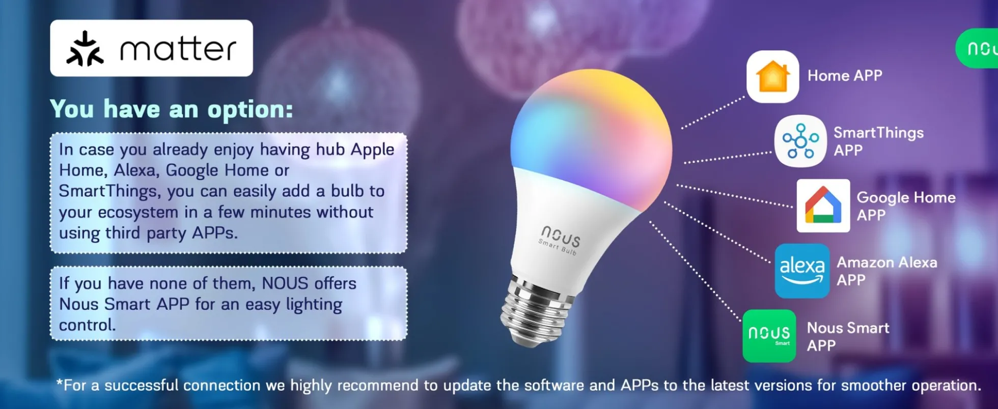 NOUS P3 E27 Smart Pære, RGB, 810lm, Matter - 2 pak