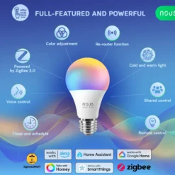 Nous P3Z E27 Smart Pære, RGB, 810lm, Zigbee - 2 pak