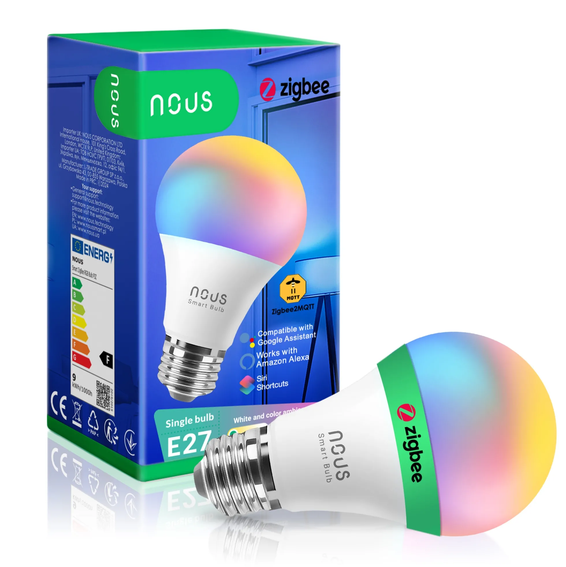 Nous P3Z E27 Smart Pære, RGB, 810lm, Zigbee