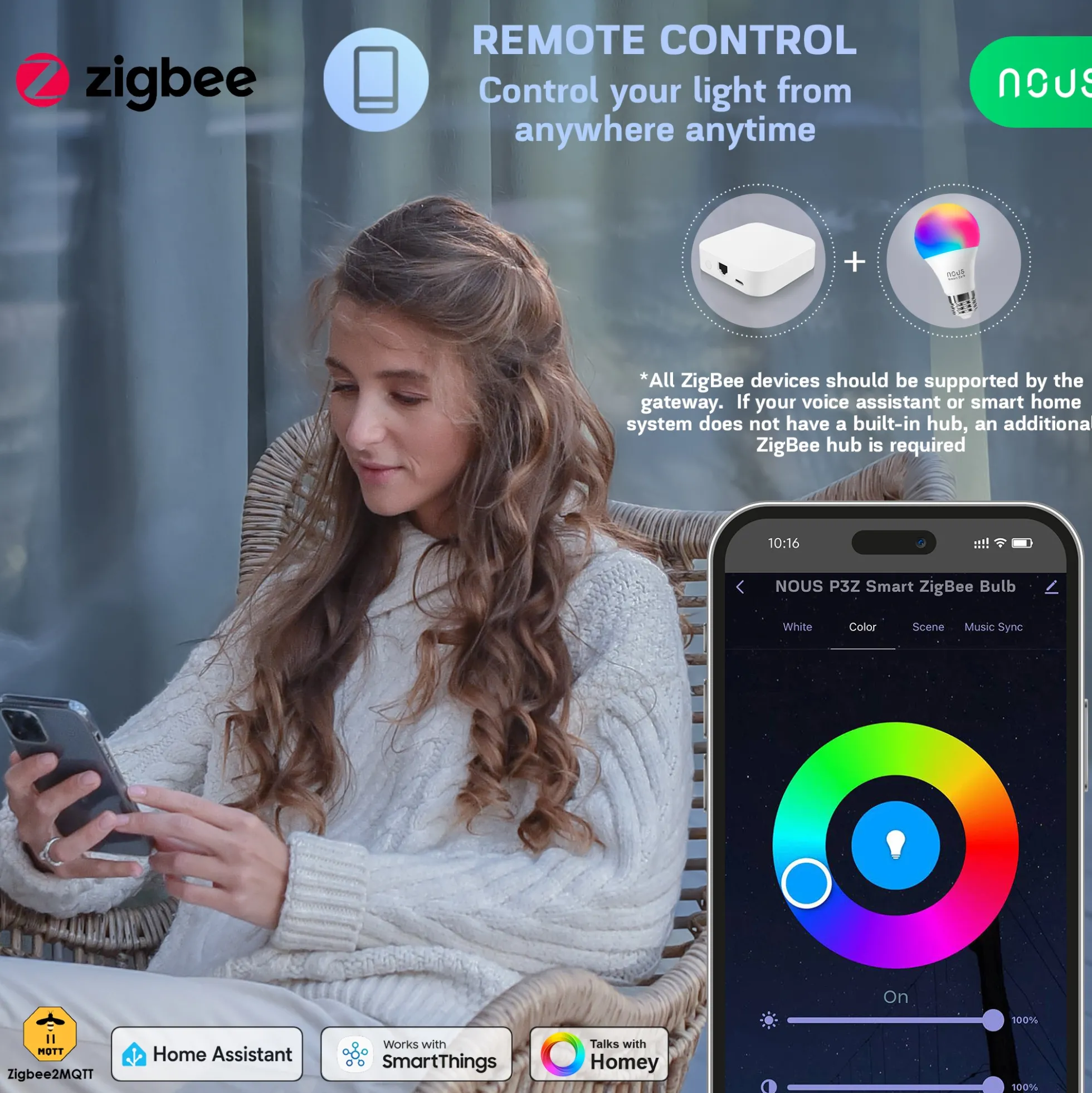 Nous P3Z E27 Smart Pære, RGB, 810lm, Zigbee