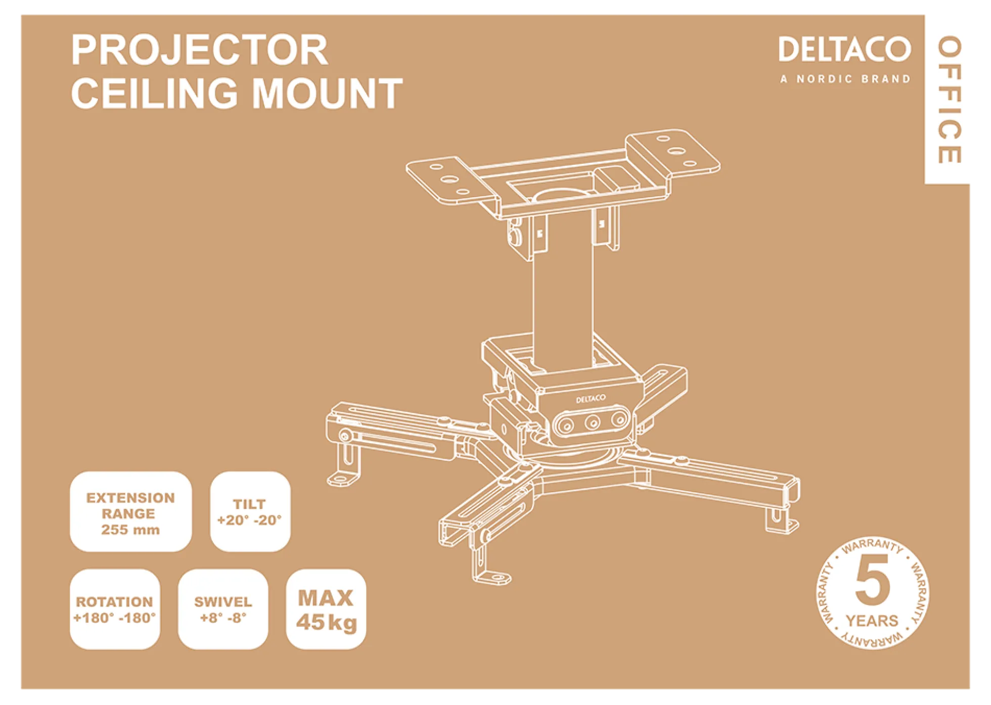 OFFICE Projector mount, flat/inclined, tilt swivel, 45 kg