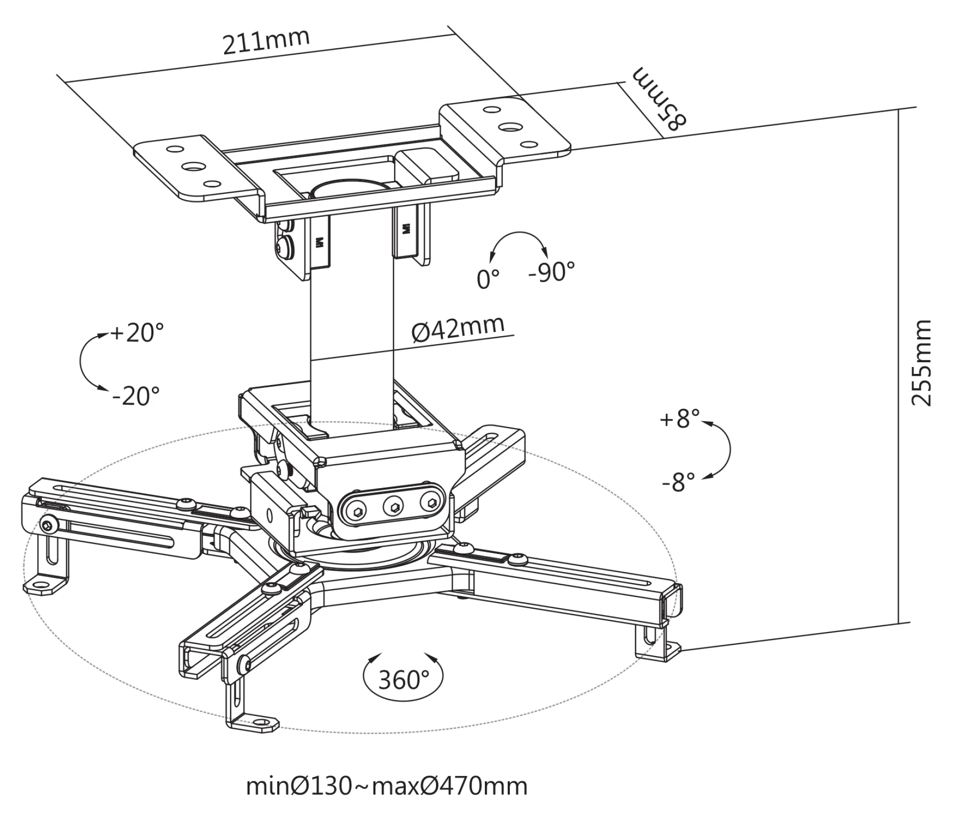 OFFICE Projector mount, flat/inclined, tilt swivel, 45 kg