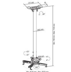 Office projektorbeslag, fladt/vippet, tilt/swivel, 35 kg