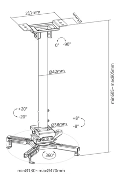 OFFICE projektorbeslag, fladt/vippet, tilt og drej, 35 kg