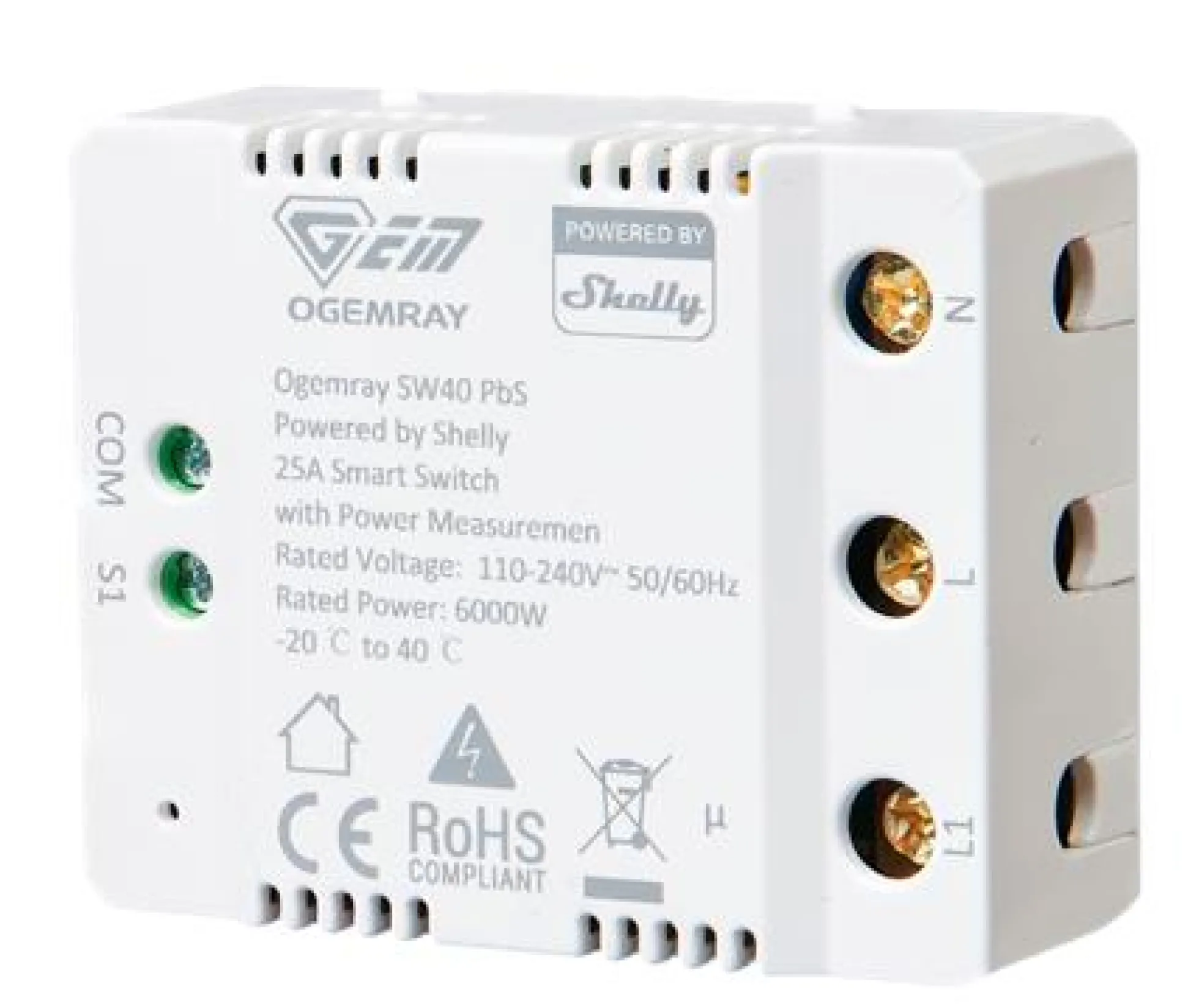 Ogemray Smart Relay, 25A relæ, Powered by Shelly