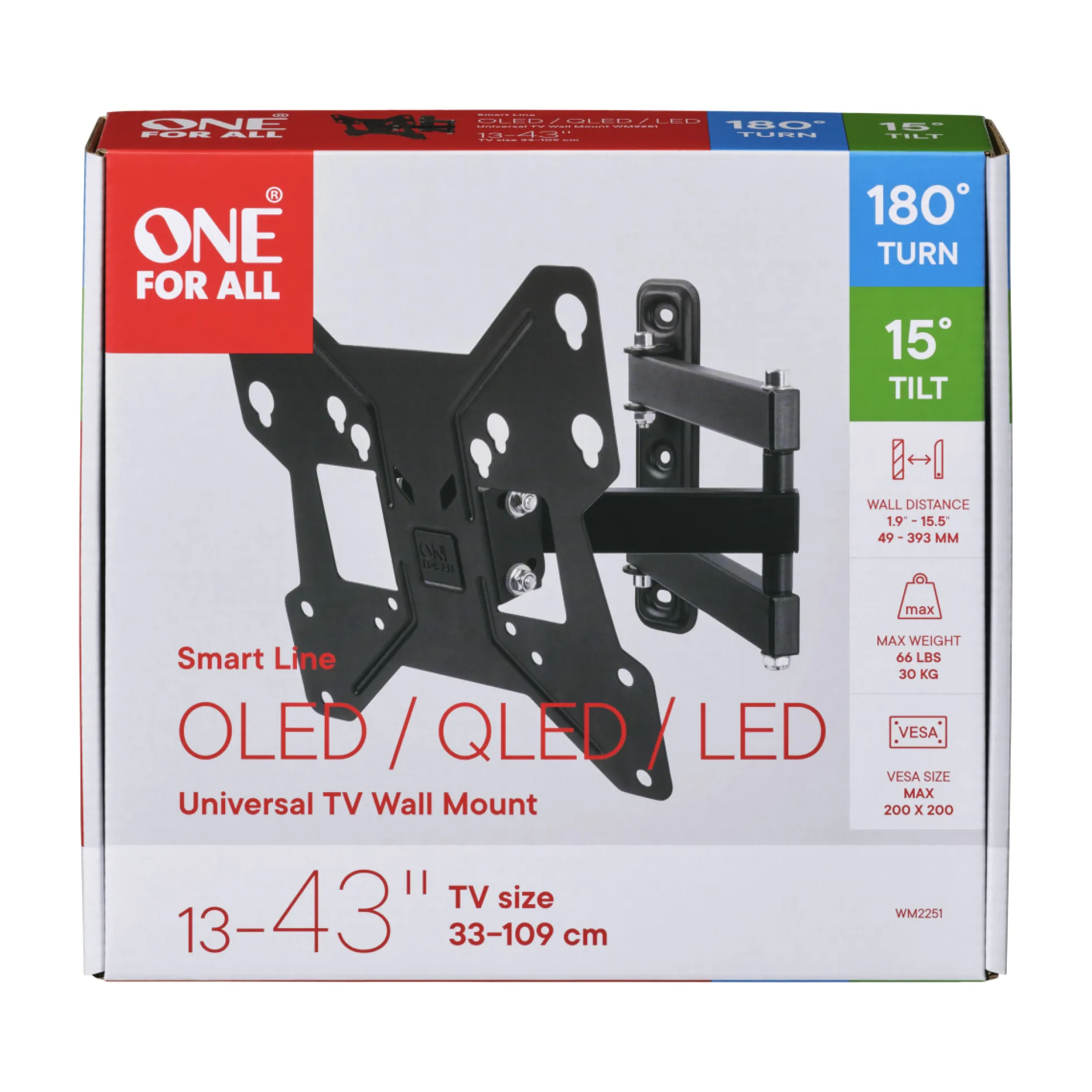 One For All TV-beslag WM2251, drej 180°, op til VESA 200