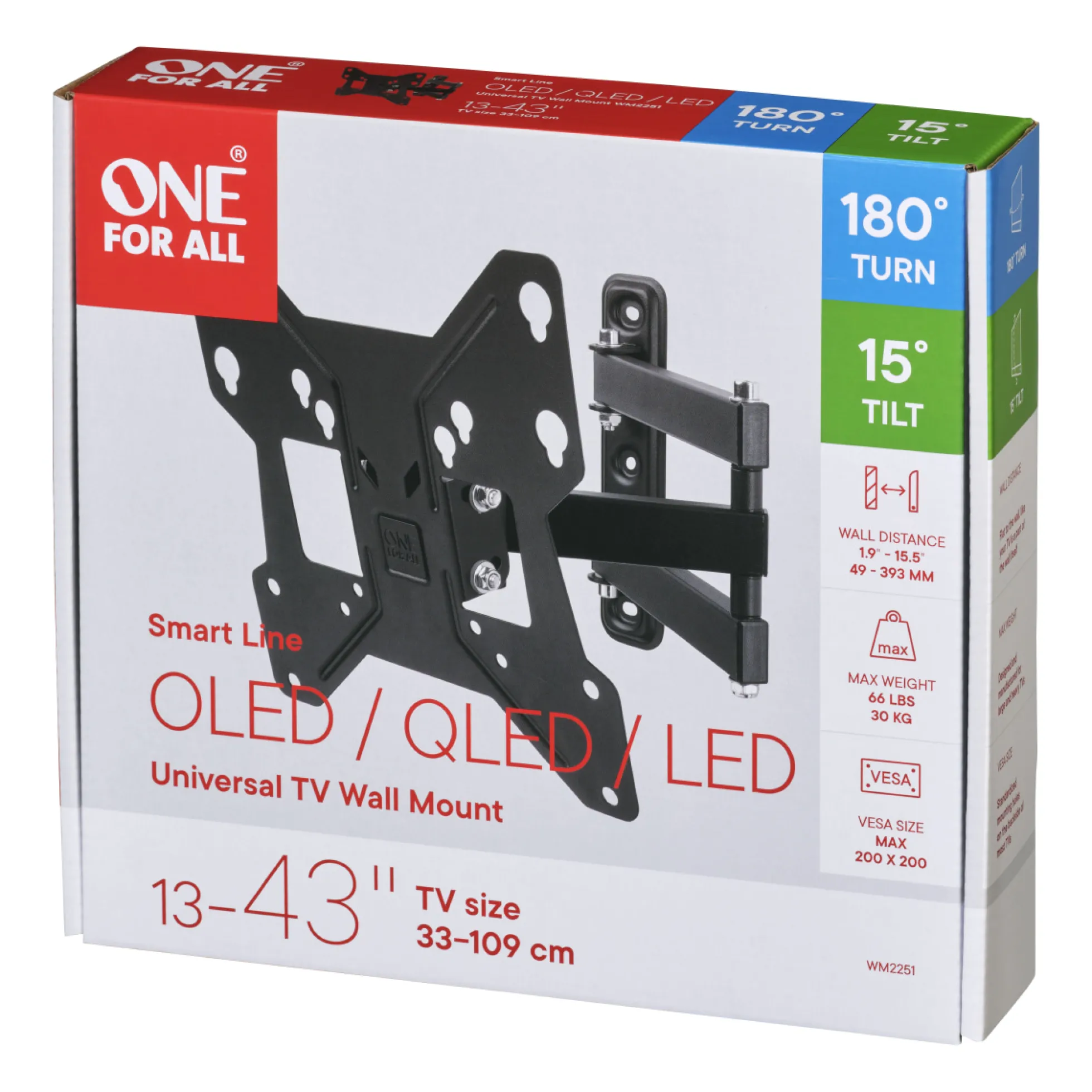 One For All TV-beslag WM2251, drej 180°, op til VESA 200