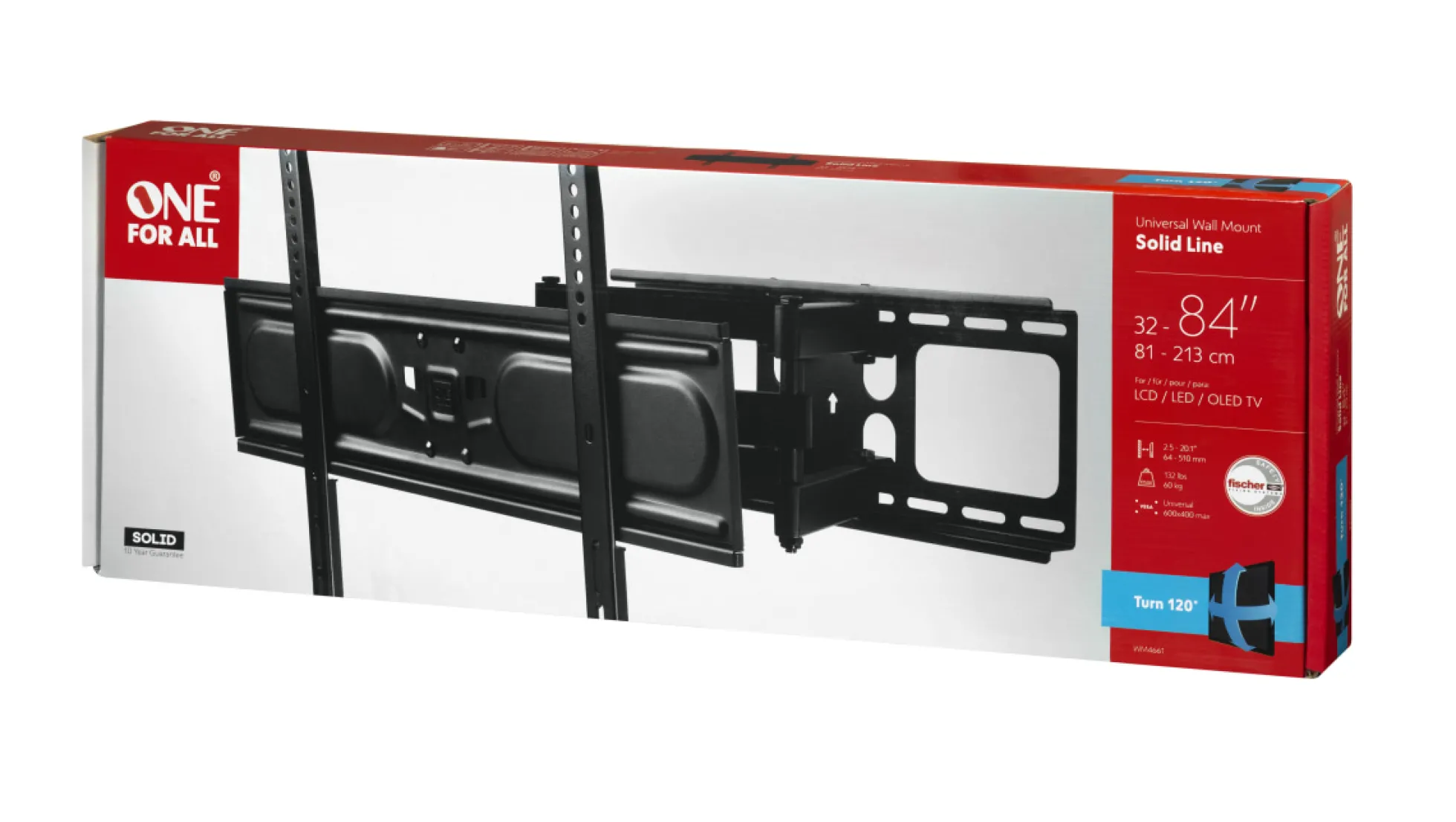 One For All WM4661 drejbart TV-beslag, dobbelt arm, 120 grader, op til VESA 600