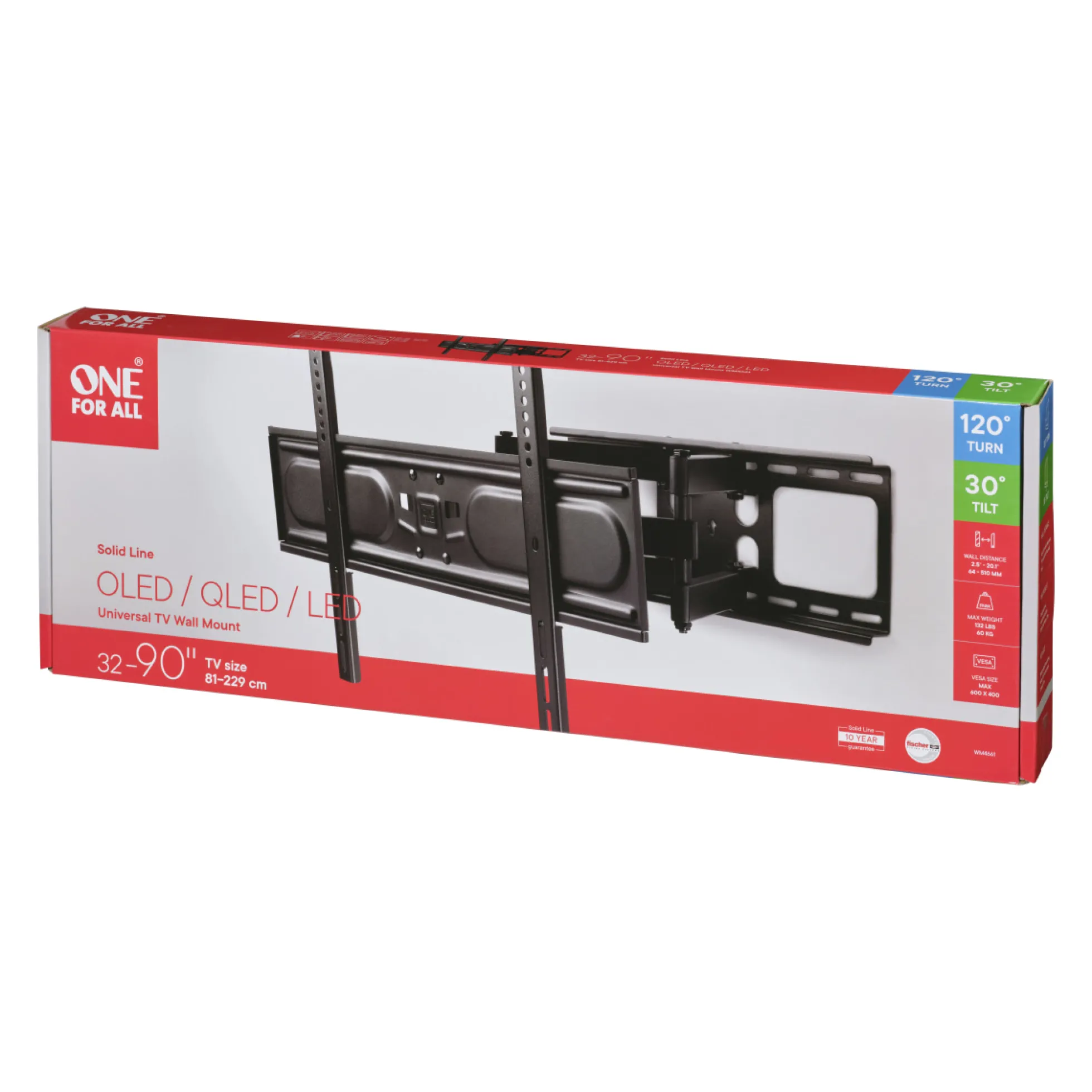 One For All WM4661 drejbart TV-beslag, dobbelt arm, 120 grader, op til VESA 600