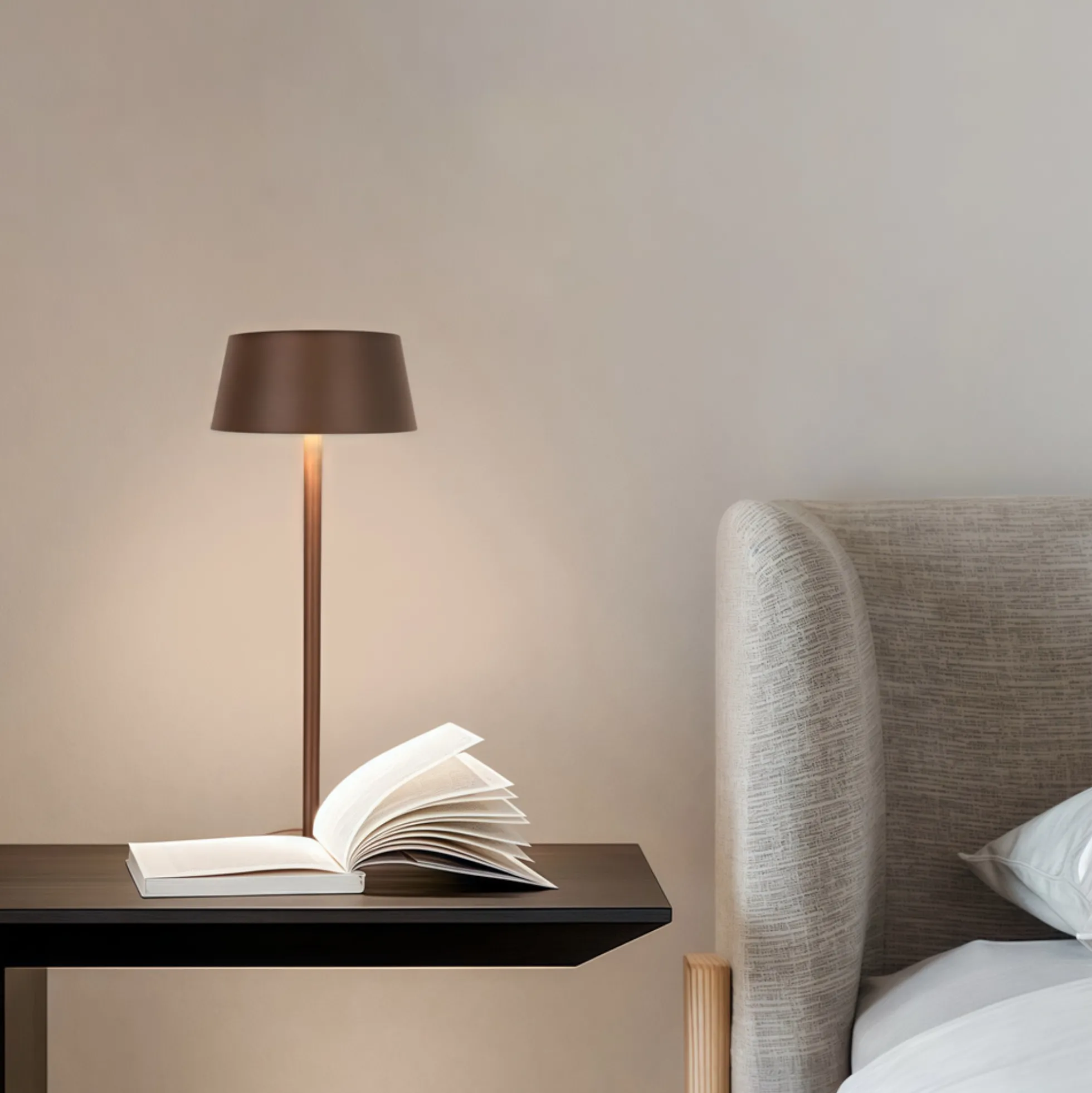 Opladelig LED bordlampe, brun, touch dæmpbar, IP54, 3000K, 3W - Dæmpbar