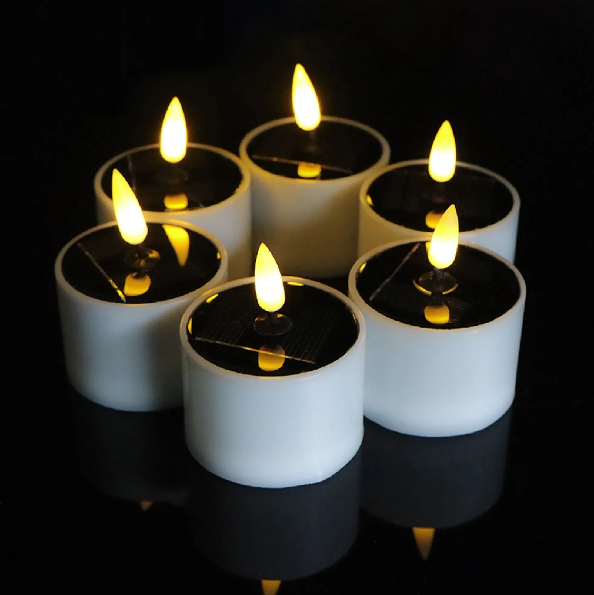 6-pak LED solcelle stearinlys, Ø5cm, 6,4cm høj, IP44 udendørs
