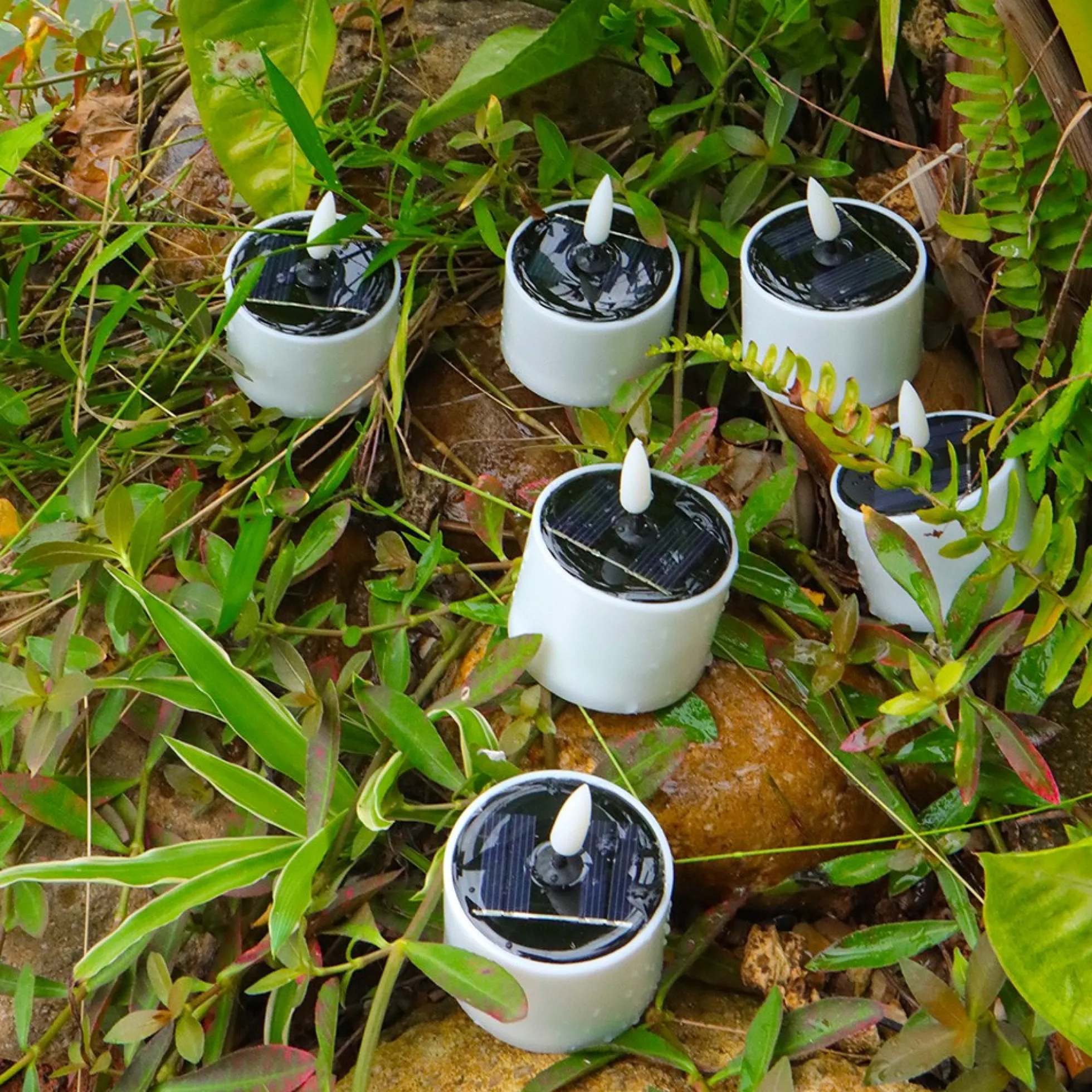 6-pak LED solcelle stearinlys, Ø5cm, 6,4cm høj, IP44 udendørs