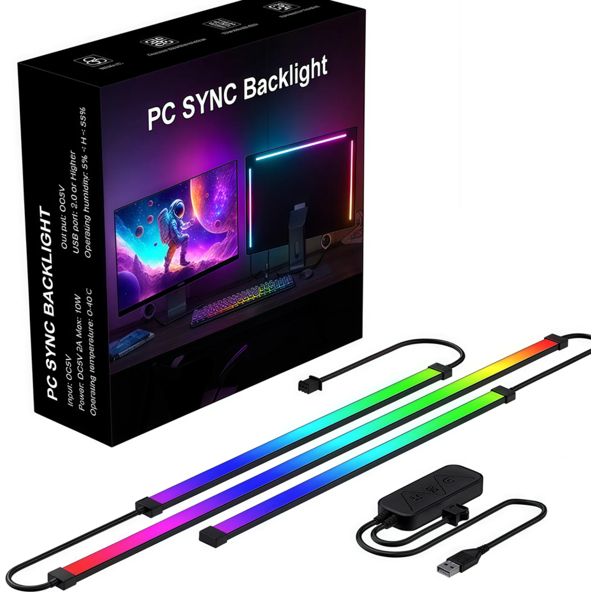 PC Sync LED strip, PC-baggrundsbelysning, RGBIC, USB, 60 LED/m, 10W/m