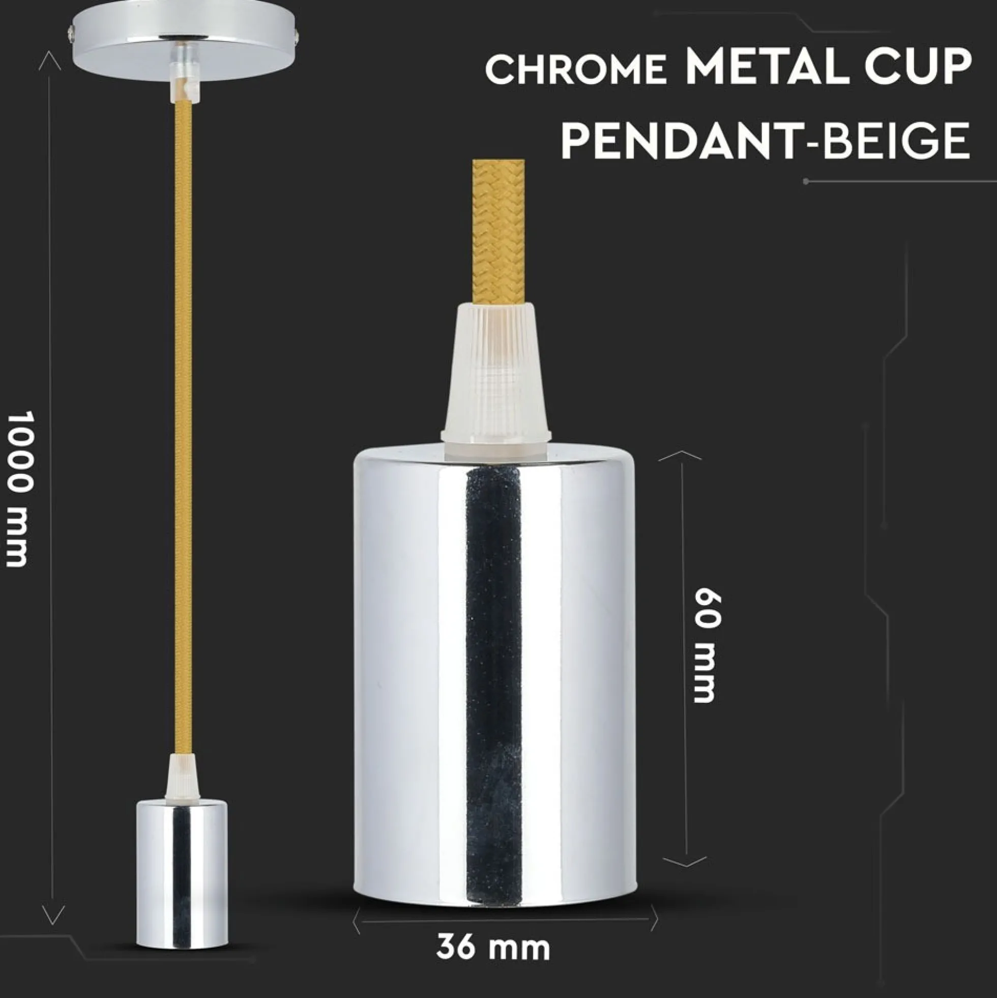 Pendelophæng, E27, krom, maks. 60W, Ø3,6cm, uden lyskilde